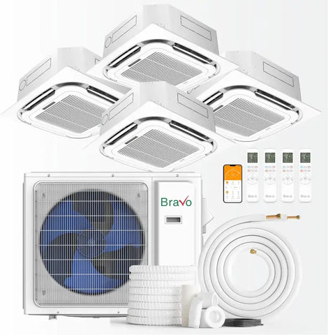 BRAVO 36,000 BTU 4 Zone 9000 + 9000 + 9000 + 12000 BTU Ceiling Cassette Ductless Mini Split A/C and Heater with 25ft Installation Kits