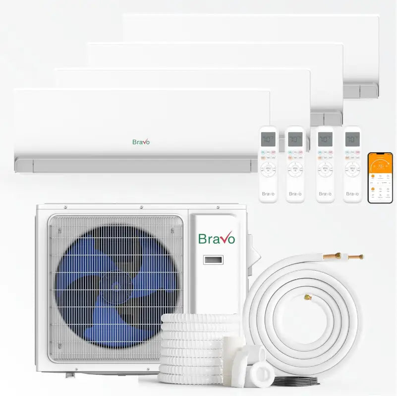 BRAVO 36,000 BTU 4 Zone 9000 + 9000 + 9000 + 9000 BTU Wall Mount Ductless Mini Split A/C and Heater with 25ft Installation Kits