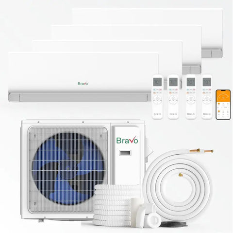 BRAVO 36,000 BTU 4 Zone 9000 + 9000 + 9000 + 9000 BTU Wall Mount Ductless Mini Split A/C and Heater with 25ft Installation Kits