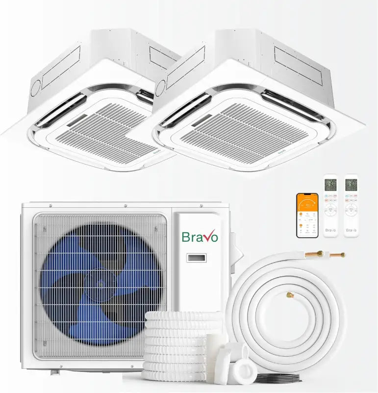 BRAVO 36,000 BTU Dual Zone 18000 + 18000 BTU Ceiling Cassette Ductless Mini Split A/C and Heater with 16ft Installation Kits