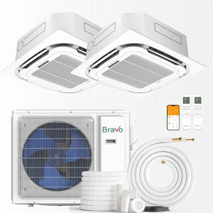 BRAVO 36,000 BTU Dual Zone 18000 + 18000 BTU Ceiling Cassette Ductless Mini Split A/C and Heater with 16ft Installation Kits