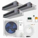 BRAVO 42,000 BTU 3 Zone 12000 + 12000 + 18000 BTU Concealed Duct Mini Split A/C and Heater with 25ft Installation Kits