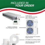 BRAVO 42,000 BTU 3 Zone 12000 + 12000 + 18000 BTU Concealed Duct Mini Split A/C and Heater with 25ft Installation Kits