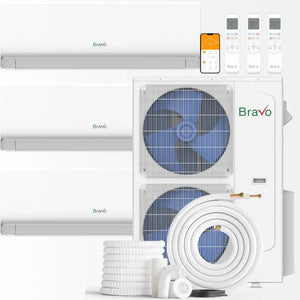 BRAVO 42,000 BTU 3 Zone 12000 + 18000 + 18000 BTU Wall Mount Ductless Mini Split A/C and Heater with 25ft Installation Kits
