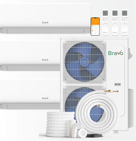 BRAVO 42,000 BTU 3 Zone 12000 + 12000 + 24000 BTU Wall Mount Ductless Mini Split A/C and Heater with 25ft Installation Kits