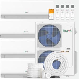 BRAVO 42,000 BTU 4 Zone 9000 + 9000 + 9000 + 12000 BTU Wall Mount Ductless Mini Split A/C and Heater with 25ft Installation Kits