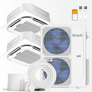 BRAVO 42,000 BTU Dual Zone 18000 + 24000 BTU Ceiling Cassette Ductless Mini Split A/C and Heater with 16ft Installation Kits