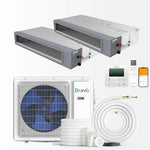 BRAVO 42,000 BTU Dual Zone 18000 + 24000 BTU Concealed Duct Mini Split A/C and Heater with 16ft Installation Kits