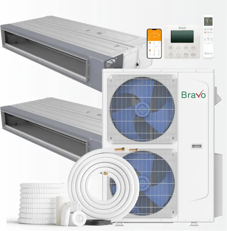 BRAVO 42,000 BTU Dual Zone 18000 + 24000 BTU Concealed Duct Mini Split A/C and Heater with 16ft Installation Kits