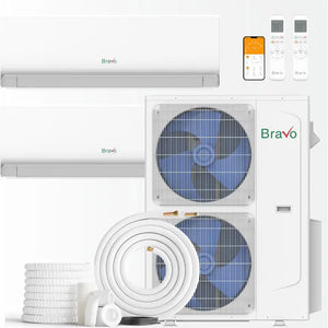 BRAVO 42,000 BTU Dual Zone 18000 + 24000 BTU Wall Mount Ductless Mini Split A/C and Heater with 16ft Installation Kits