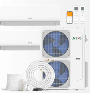 Bravo 42,000 BTU 2-Zone 9k+18k Wall Mount, 230V, R32 - Ductless Mini Split Air Conditioner Heat Pump