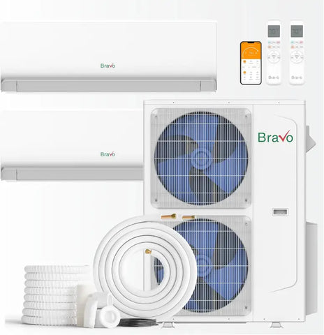 BRAVO 42,000 BTU Dual Zone 24000 + 24000 BTU Wall Mount Ductless Mini Split A/C and Heater with 16ft Installation Kits