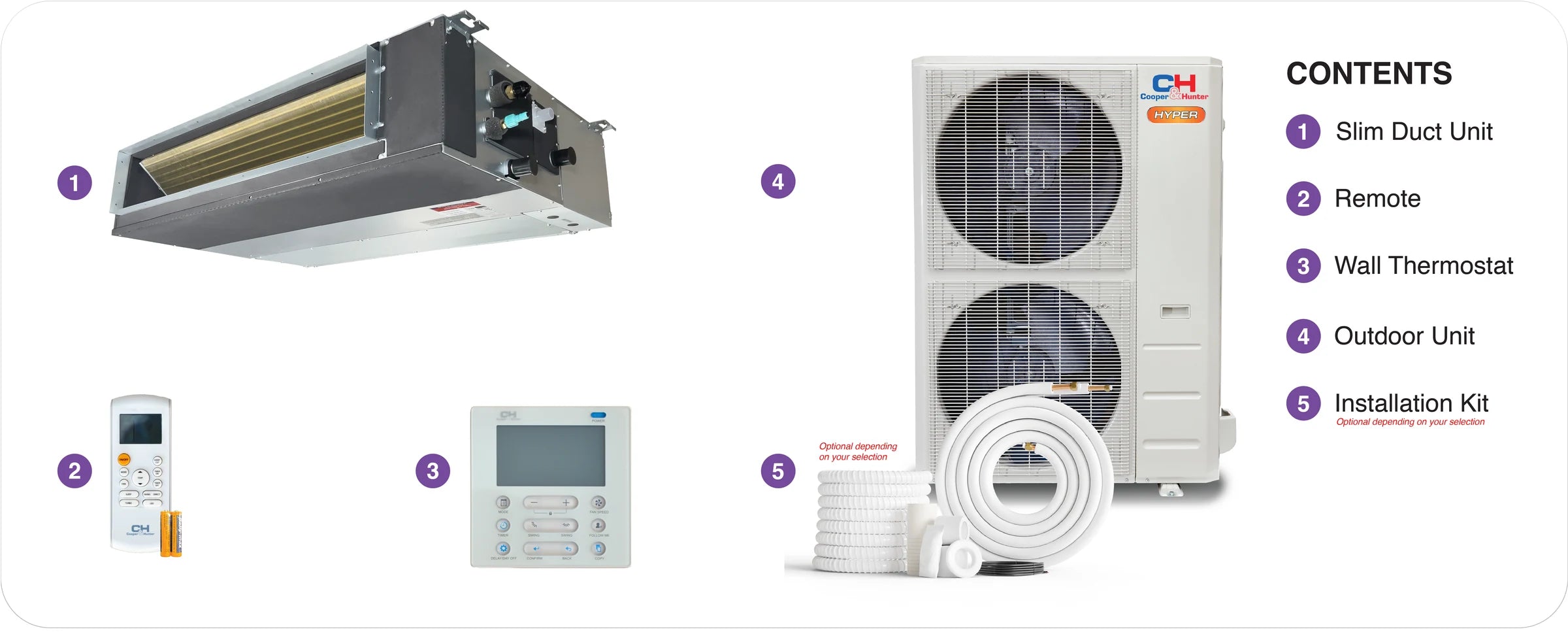 Cooper & Hunter Hyper Heat slim duct single zone system contents