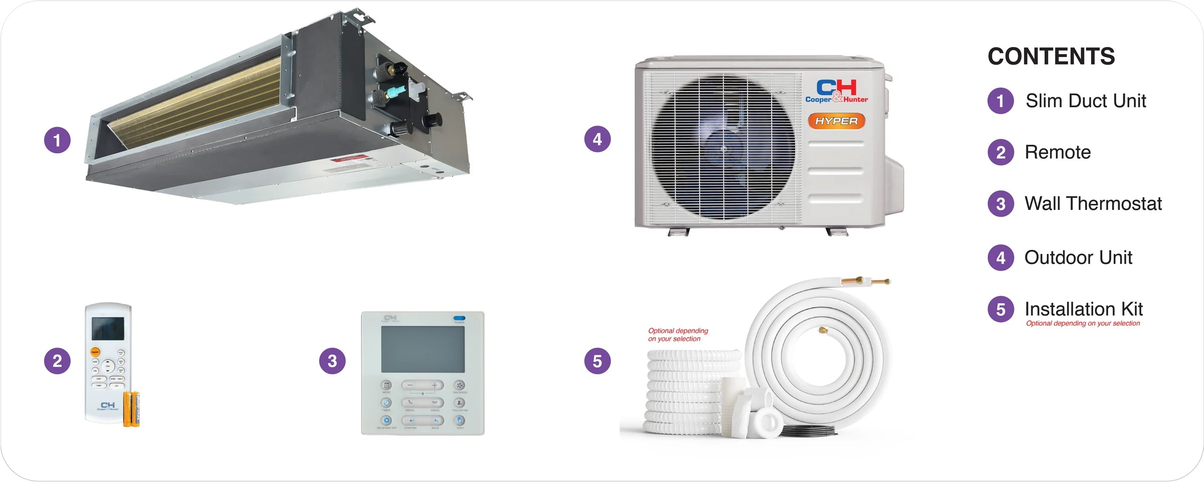 Cooper & Hunter Hyper Heat slim duct single zone system contents