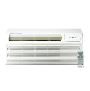 White 12000 BTU PTAC air conditioner with remote, perfect for heating and cooling