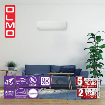 White OLMO 18000 BTU Ductless Single Zone Mini Split Air Conditioner with R410A refrigerant 230V SEER 16.8 Inverter - View 8