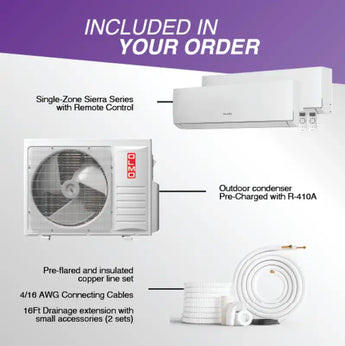 Air conditioning system components of 2 Zone 18,000 BTU OLMO Sierra Mini Split Wall Mount Ductless AC
