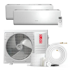 White Olmo Sierra 2-zone 18k BTU mini split AC with r454b, sleek design