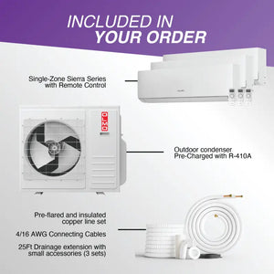 Mini split wall mount ductless AC components for 3 zone 24k BTU OLMO Sierra system