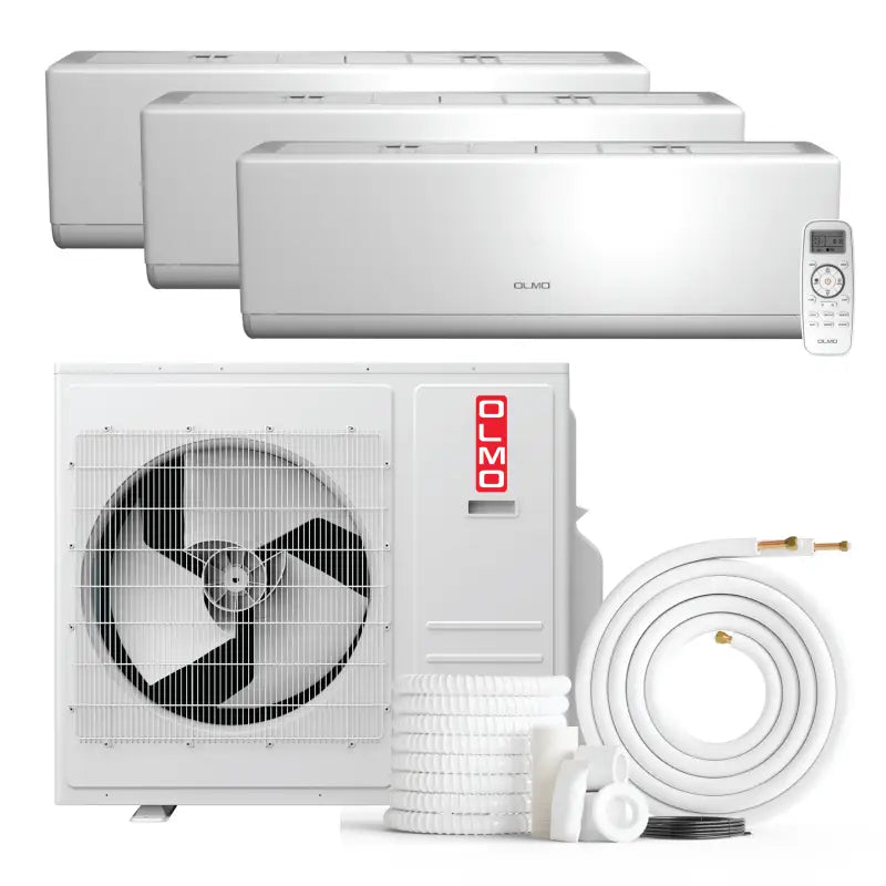 White mini split wall mount ductless AC system for 3 zone 24000 BTU tri zone setup