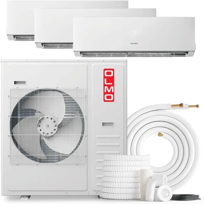 White multi-zone air conditioning system for OLMO 36,000 BTU Tri Zone mini split installation kits