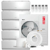 White Omo 5-zone 42k BTU ductless mini split AC with 4 indoor units