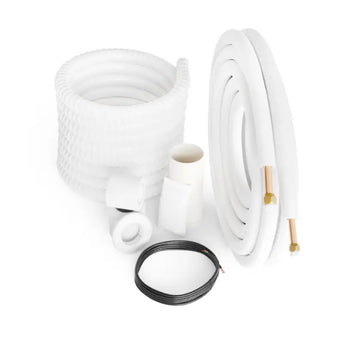 White coiled R410A refrigerant tubing with copper fittings on OLMO Sierra wall mount
