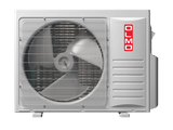 OLMO Sierra 18k BTU outdoor condenser with R410A refrigerant, silver grille, fan