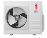 OLMO Sierra 24,000 BTU outdoor condenser with R410A refrigerant, white unit black fan grille