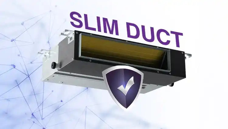 Slim duct air vent system with purple shield logo and black body.