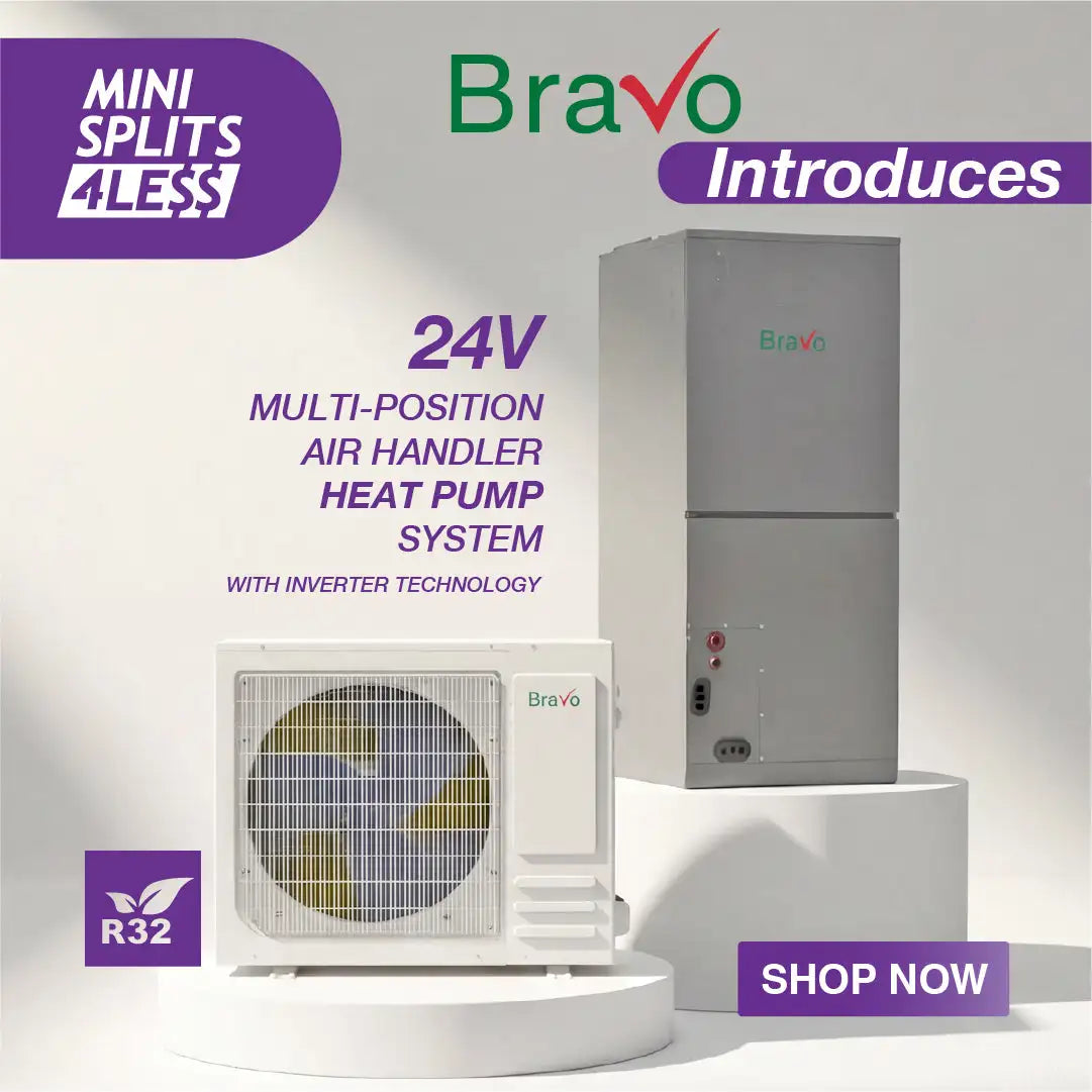 White and gray bravo mini-split heat pump system with 24v inverter technology.