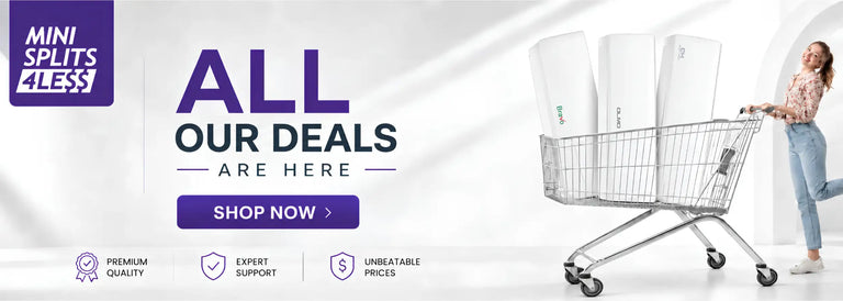 White mini split air conditioning units in a shopping cart.